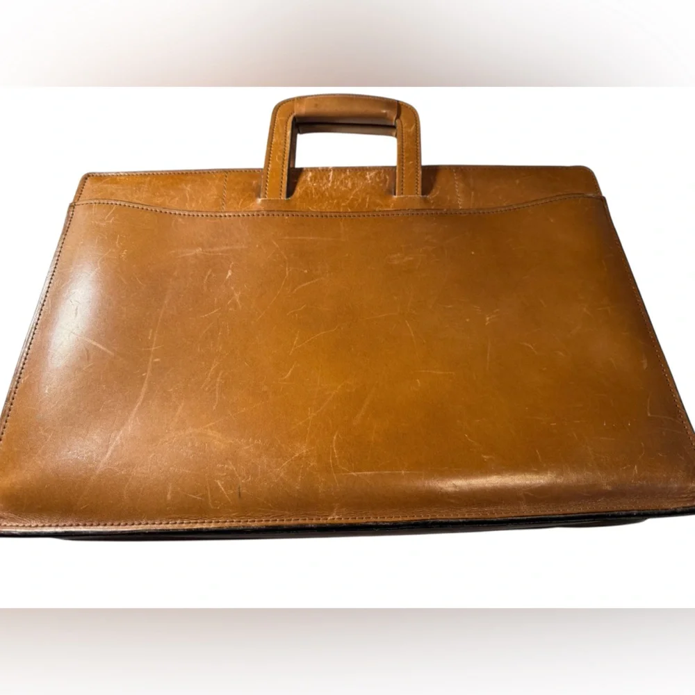 Vintage Aged Worn Brown Leather Expandable Lawyer Men's Briefcase